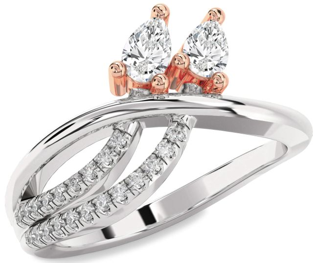 Diamond White Rose Gold Pear Two Stone Ring