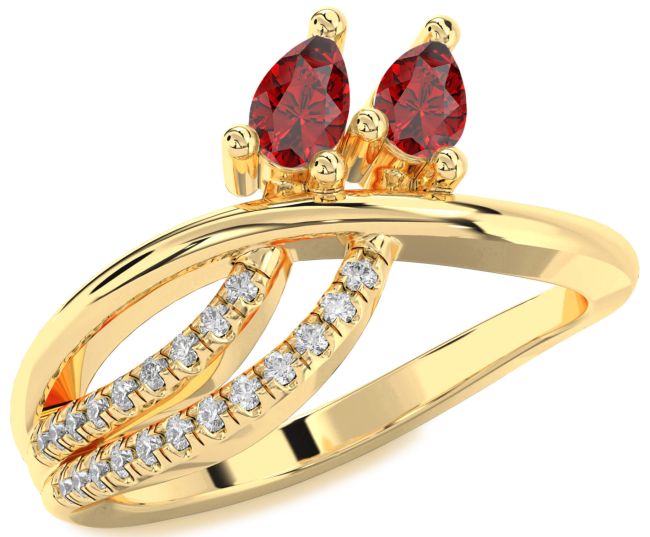 Diamond Ruby Gold Pear Two Stone Birthstone Ring
