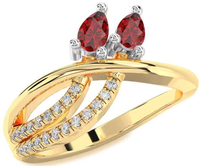 Diamond Ruby Gold Silver Pear Two Stone Birthstone Ring