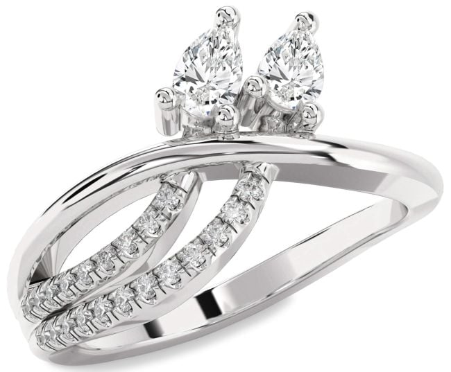 Diamond Silver Pear Two Stone Ring