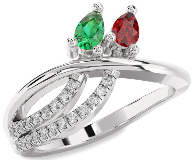 Diamond Silver Pear Two Stone Promise Ring