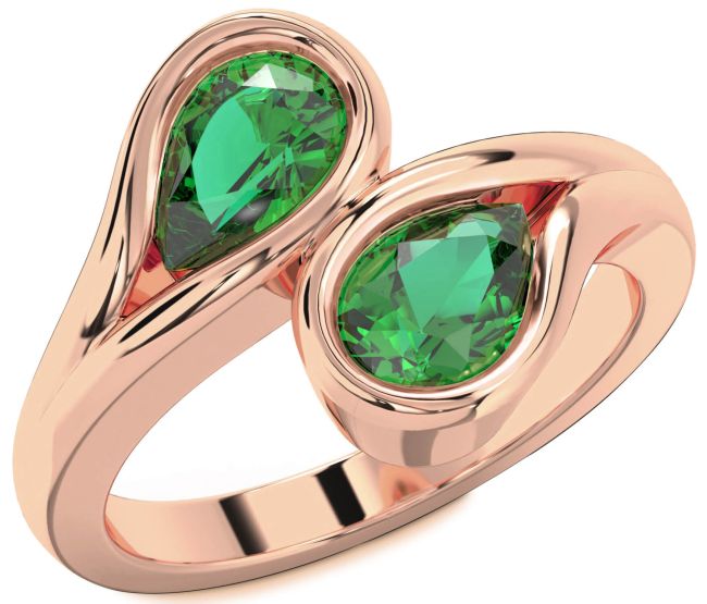 Emerald Rose Gold Pear Two Stone Birthstone Ring