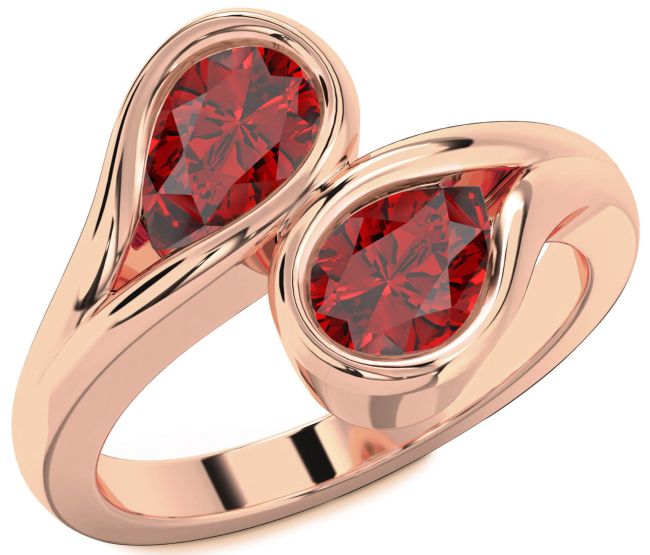 Ruby Rose Gold Silver Pear Two Stone Birthstone Ring