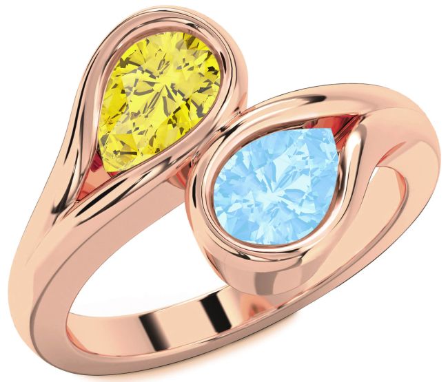 Rose Gold Silver Pear Two Stone Promise Ring