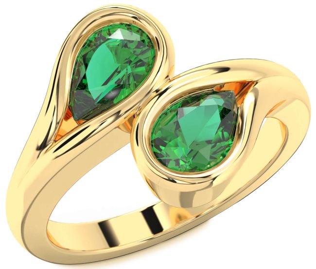 Emerald Gold Pear Two Stone Birthstone Ring