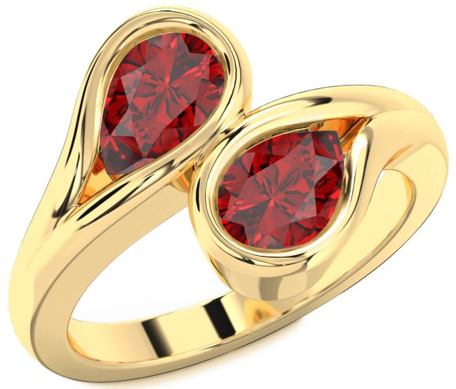Ruby Gold Pear Two Stone Birthstone Ring