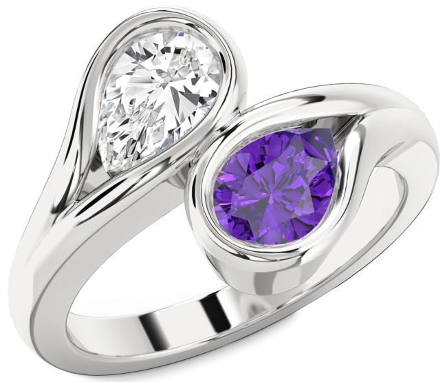 Silver Pear Two Stone Promise Ring