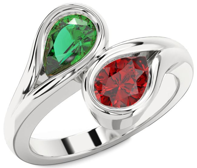 Silver Pear Two Stone Promise Ring