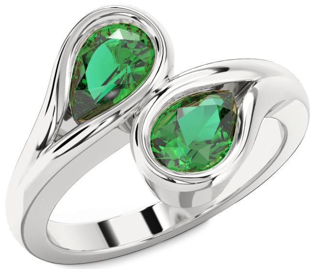 Emerald Platinum Pear Two Stone Birthstone Ring