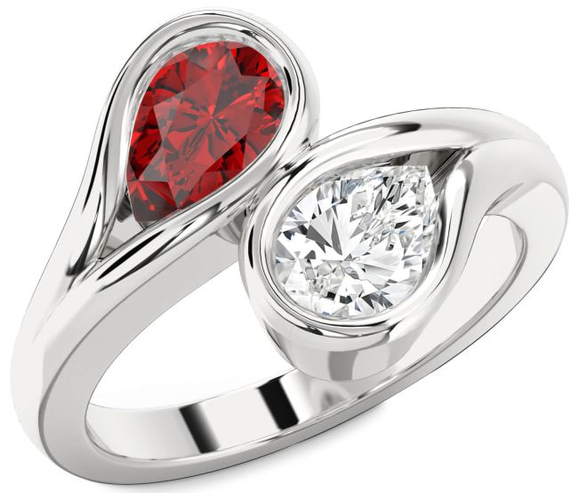 Silver Pear Two Stone Promise Ring