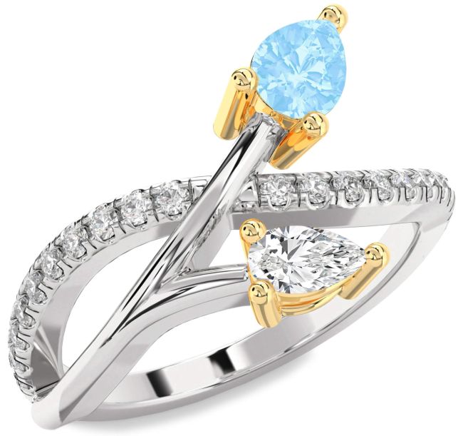 Diamond Platinum & Yellow Gold Pear Two Stone Promise Ring