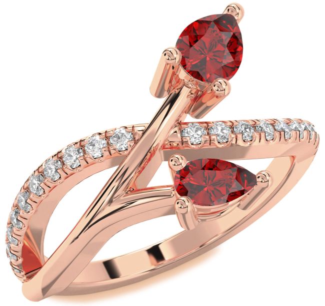 Diamond Ruby Rose Gold Pear Two Stone Birthstone Ring