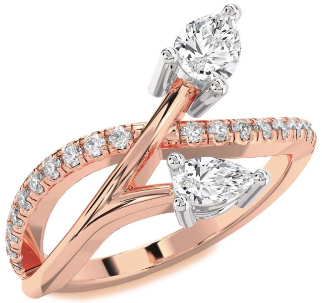 Diamond Platinum & Rose Gold Pear Two Stone Ring