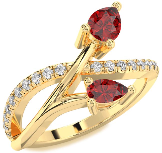 Diamond Ruby Gold Silver Pear Two Stone Birthstone Ring