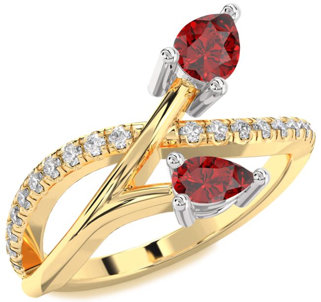 Diamond Ruby Gold Silver Pear Two Stone Birthstone Ring