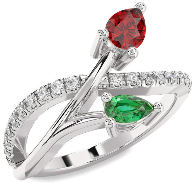 Diamond Silver Pear Two Stone Promise Ring