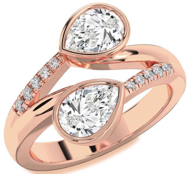 Diamond Rose Gold Pear Two Stone Ring
