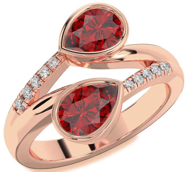 Diamond Ruby Rose Gold Pear Two Stone Birthstone Ring