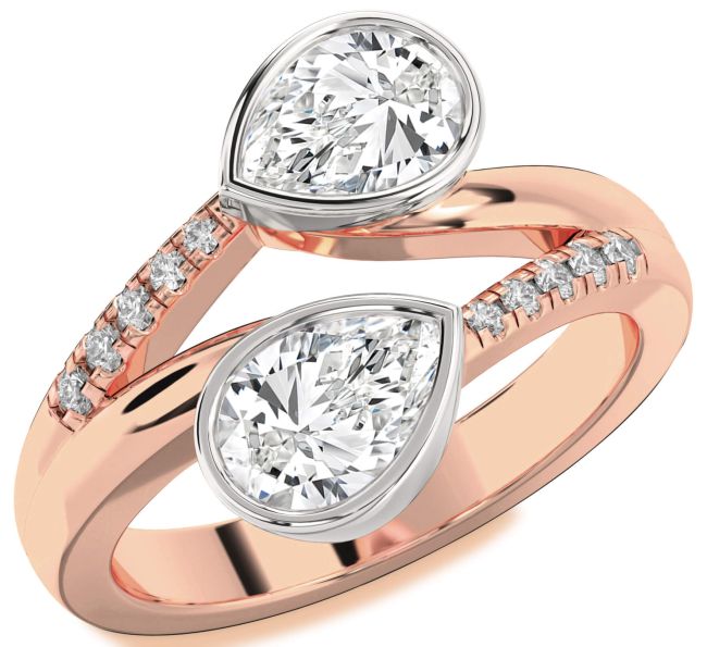 Diamond Platinum & Rose Gold Pear Two Stone Ring