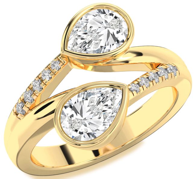 Diamond Gold Silver Pear Two Stone Ring
