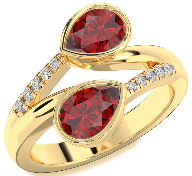 Diamond Ruby Gold Pear Two Stone Birthstone Ring