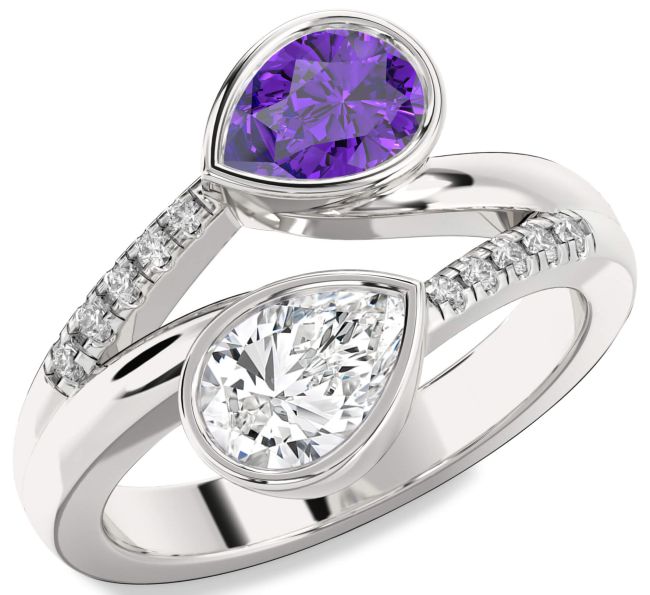 Diamond Silver Pear Two Stone Promise Ring