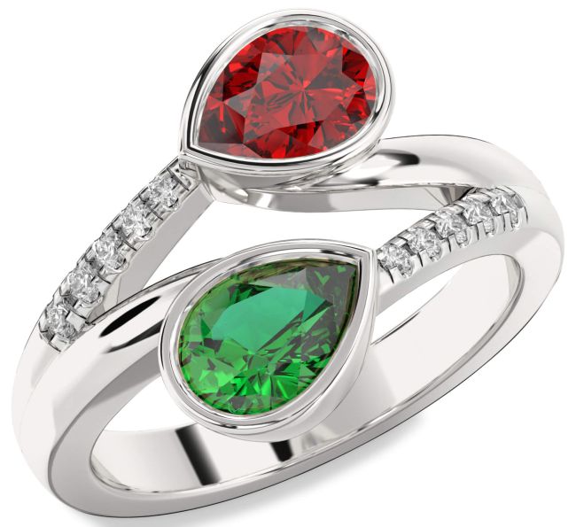 Diamond Silver Pear Two Stone Promise Ring