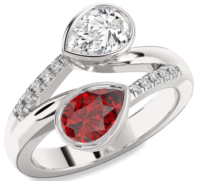 Diamond Silver Pear Two Stone Promise Ring