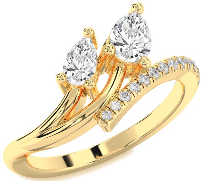 Lab Diamond Gold Pear Two Stone Ring