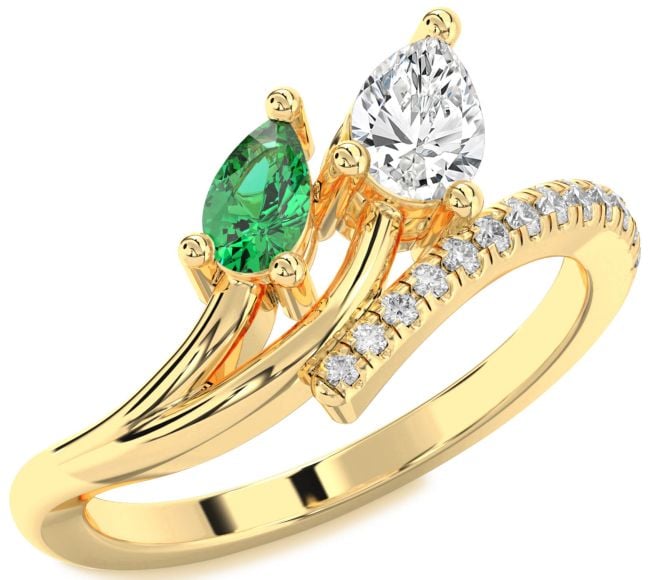 Diamond Gold Silver Pear Two Stone Promise Ring
