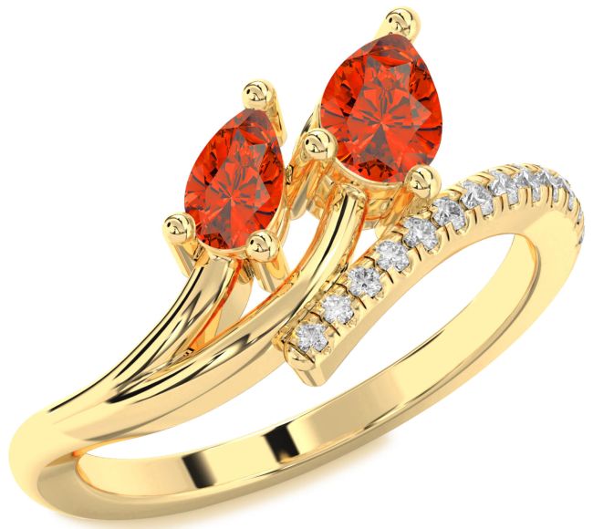 Diamond Fire Opal Gold Silver Pear Two Stone Ring