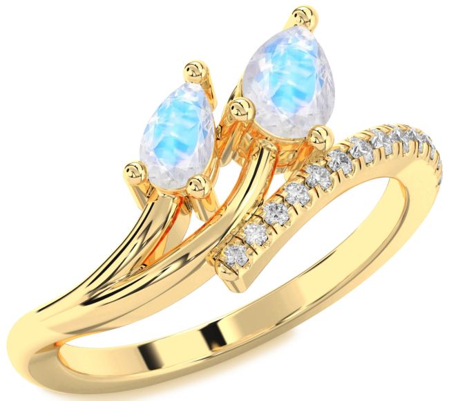 Diamond Moonstone Gold Pear Two Stone Ring