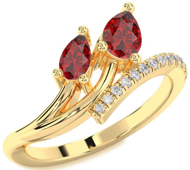 Diamond Ruby Gold Pear Two Stone Birthstone Ring