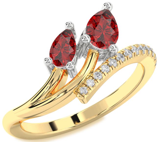 Diamond Ruby Gold Silver Pear Two Stone Birthstone Ring