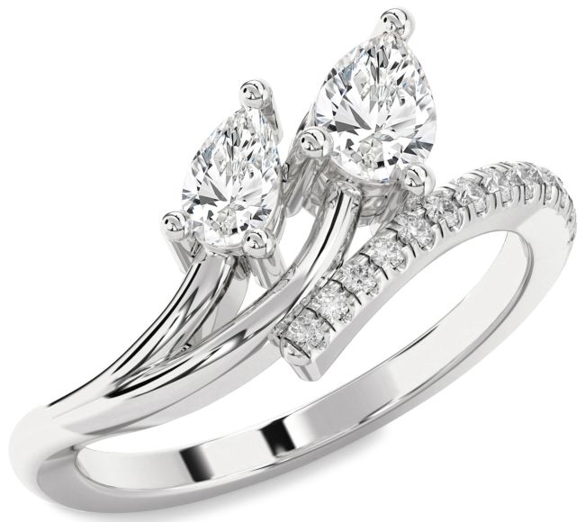 Diamond Silver Pear Two Stone Ring