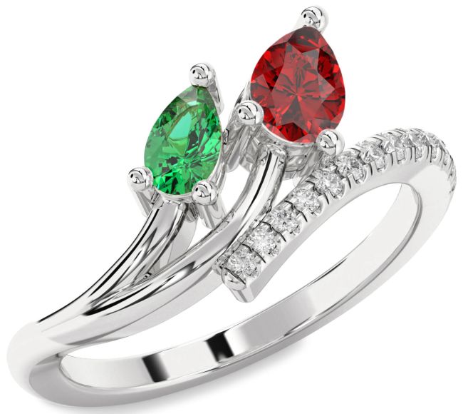 Diamond Silver Pear Two Stone Promise Ring
