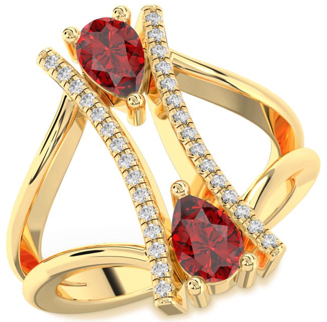 Diamond Ruby Gold Pear Two Stone Birthstone Ring