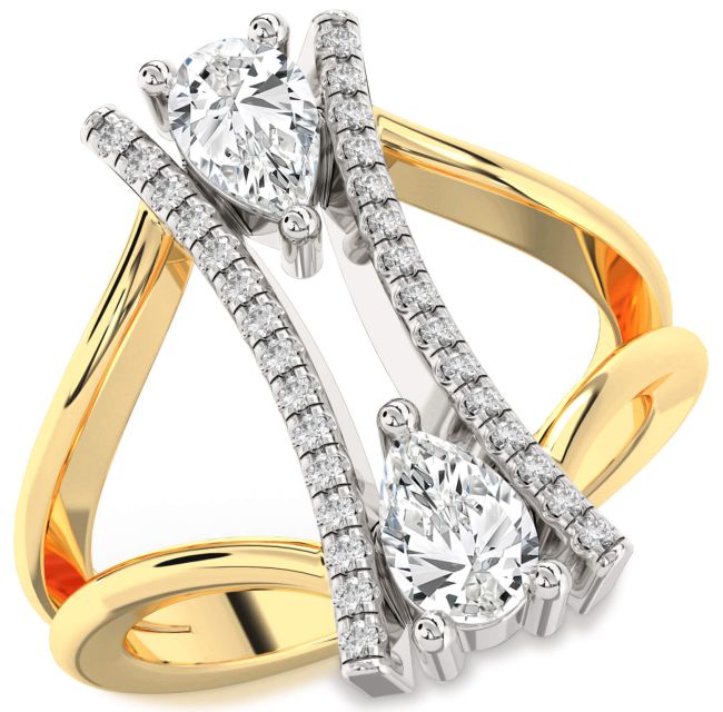Diamond White Yellow Gold Pear Two Stone Ring