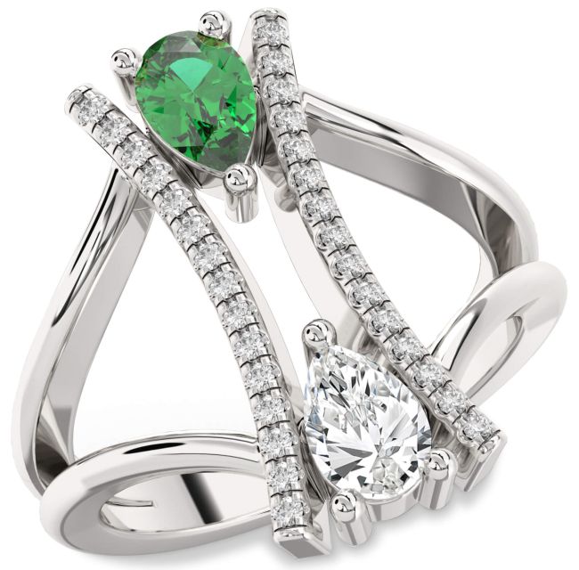 Diamond Silver Pear Two Stone Promise Ring