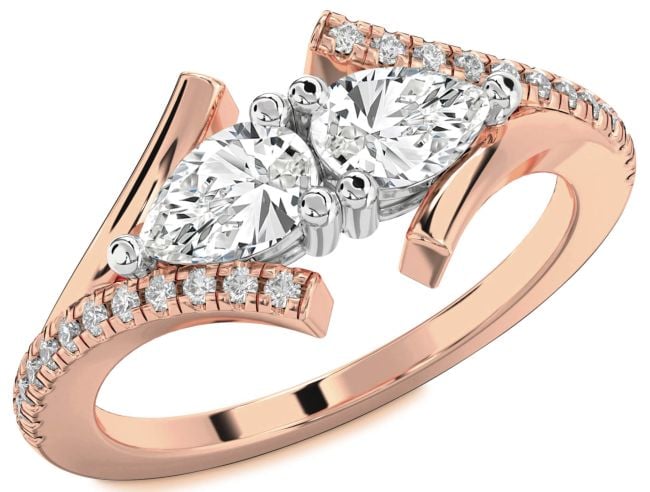 Diamond Platinum & Rose Gold Pear Two Stone Ring