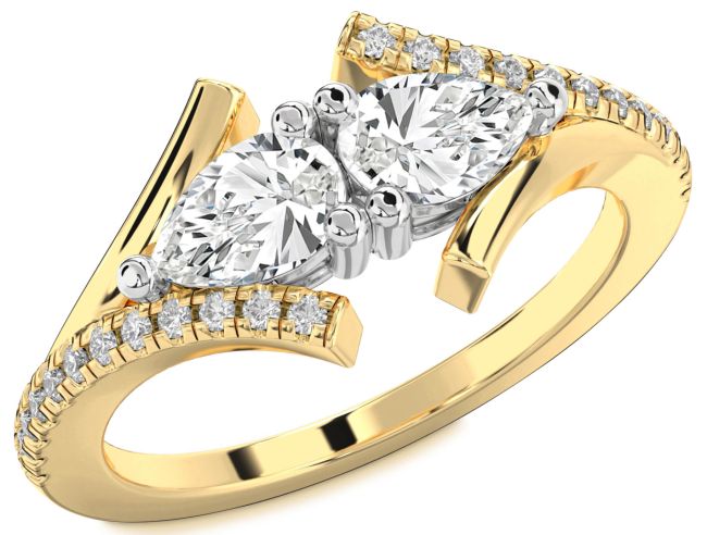 Diamond White Yellow Gold Pear Two Stone Ring