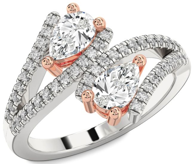 Diamond White Rose Gold Pear Two Stone Ring