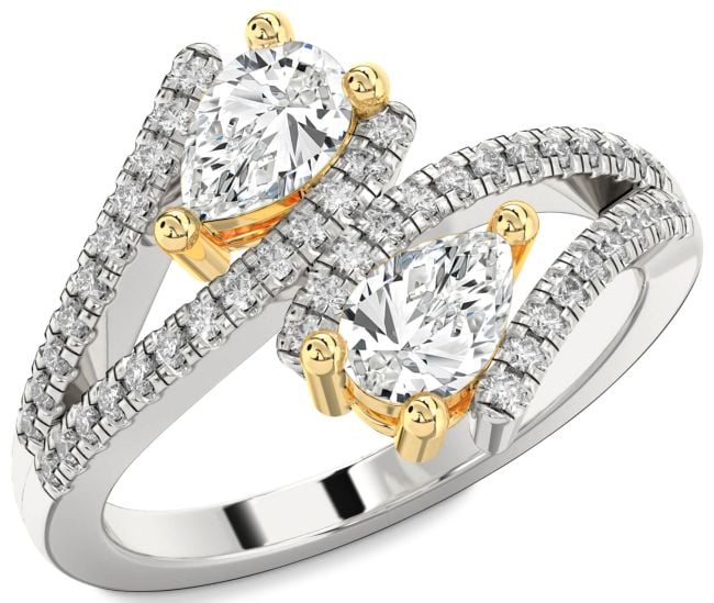 Diamond Gold Silver Pear Two Stone Ring