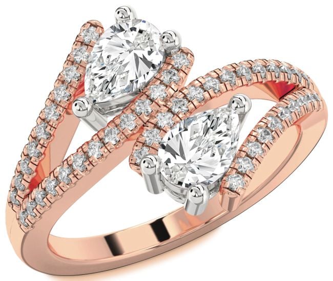 Diamond Platinum & Rose Gold Pear Two Stone Ring