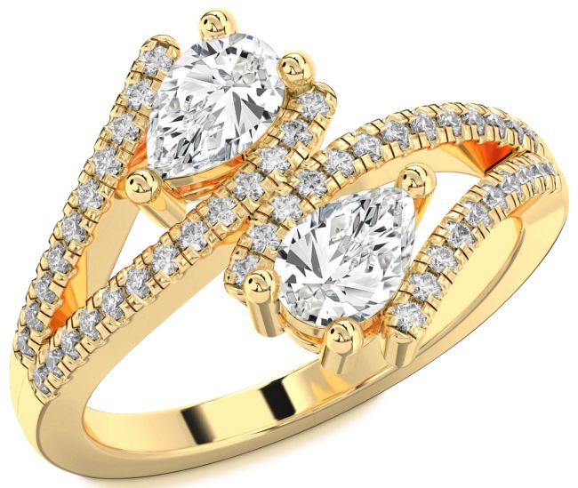 Diamond Gold Pear Two Stone Ring