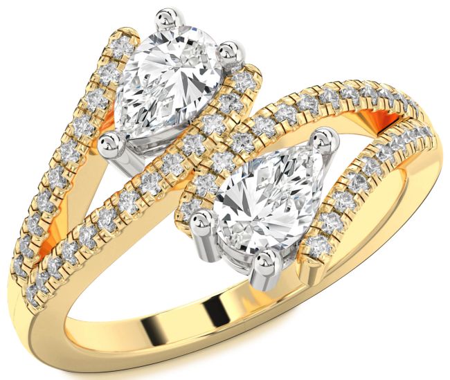 Diamond Gold Silver Pear Two Stone Ring
