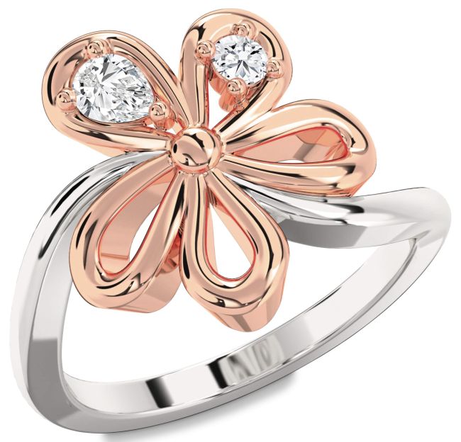 Diamond White Rose Gold Flower Pear Two Stone Ring