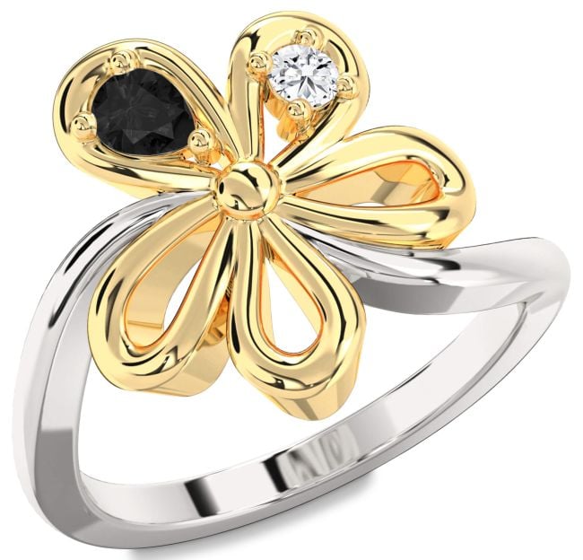 White Yellow Gold Flower Pear Two Stone Promise Ring