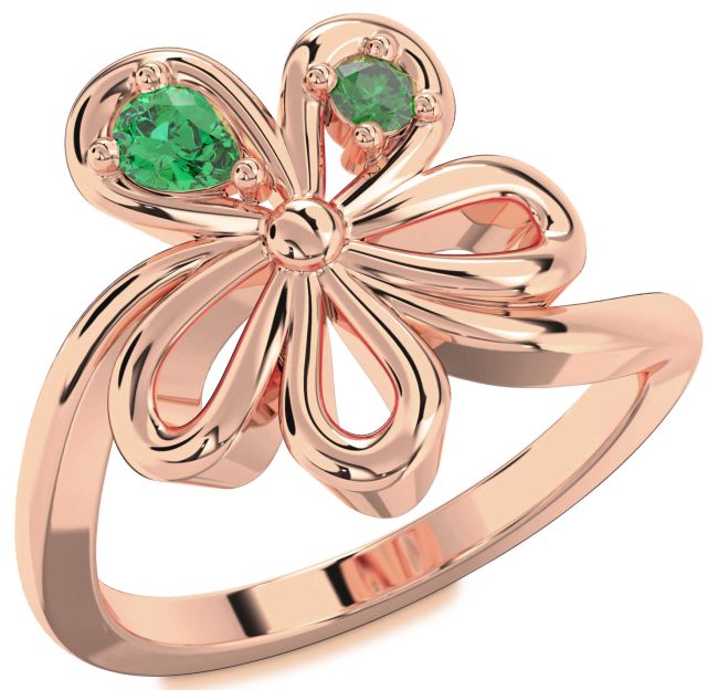 Emerald Rose Gold Flower Pear Two Stone Ring