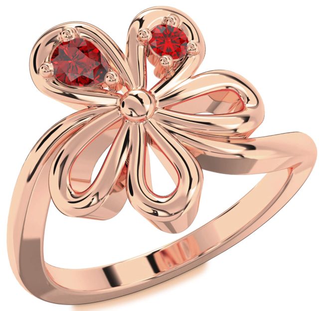 Ruby Rose Gold Flower Pear Two Stone Ring